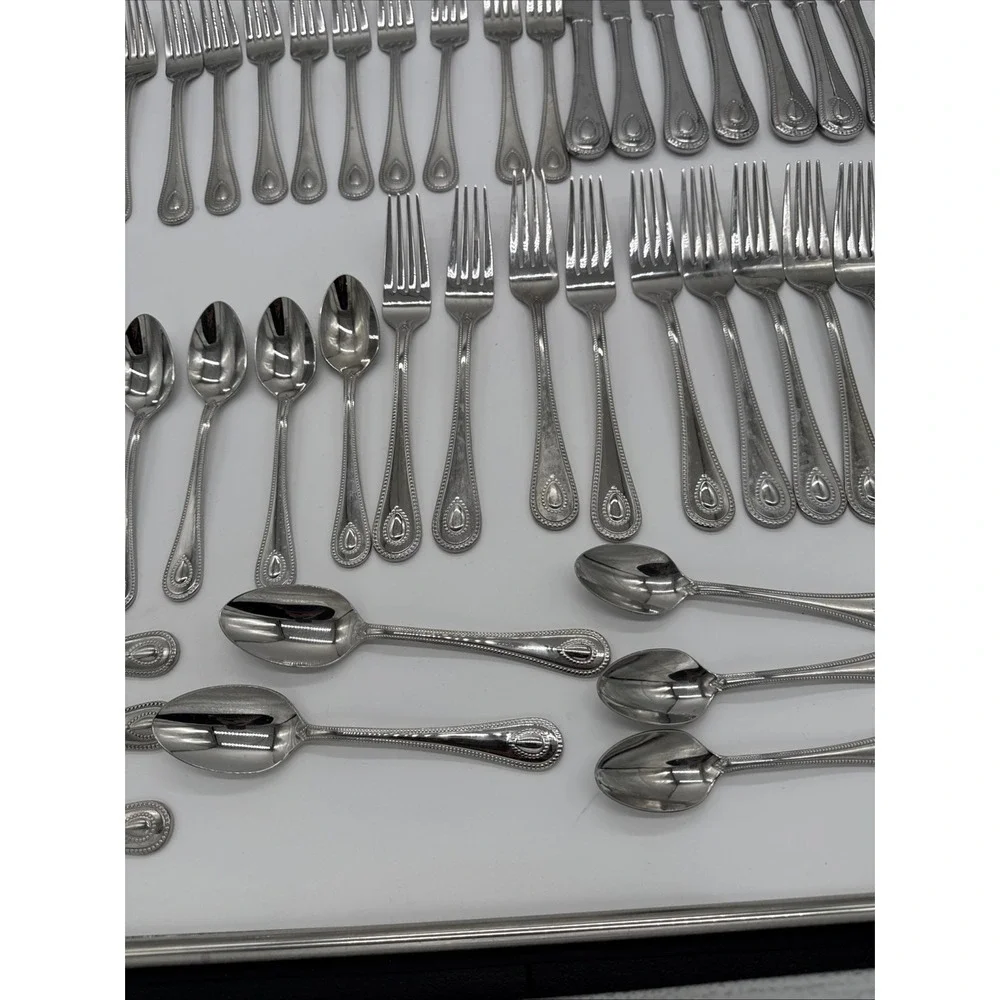 Lenox French Perle Beaded Teardrop‎ 18/10 Vietnam Stainless Steel 60 Pc Set